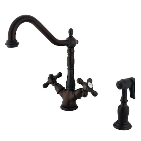 Kingston Brass KS1235AXBS Heritage Deck Mount Kitchen Faucet W/ Brass Sprayer, Bronze KS1235AXBS